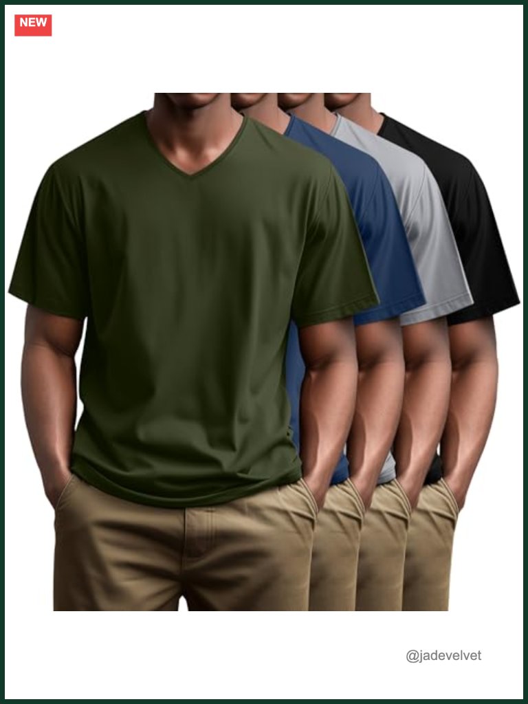 4 Pack Men's V Neck Cotton T Shirts Short Sleeve Tee Big And Tall